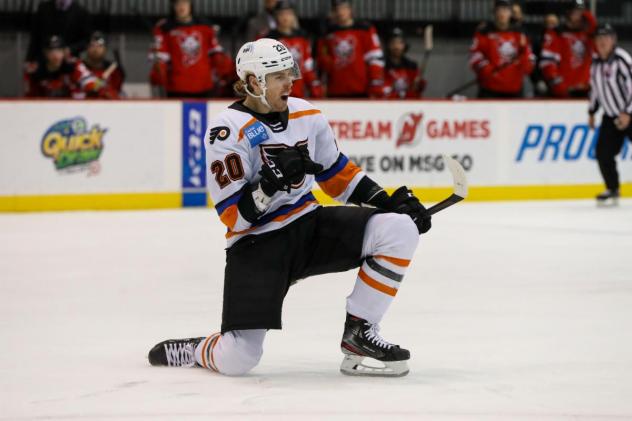 Lehigh Valley Phantoms forward Max Willman reacts after a goal