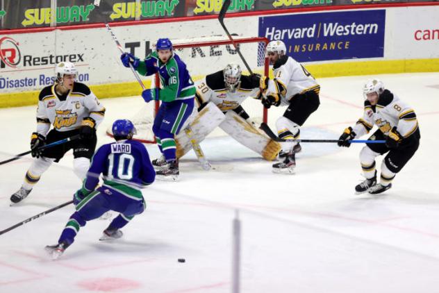 Swift Current Broncos battle the Brandon Wheat Kings