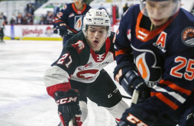 Prince George Cougars centre Riley Heidt vs. the Kamloops Blazers