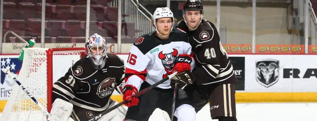 Binghamton Devils center Nate Schnarr vs. the Hershey Bears