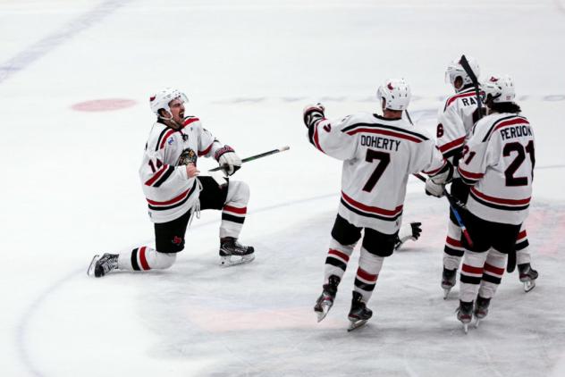 Odessa Jackalopes forward Fletcher Anderson celebrates hi game-winning goal