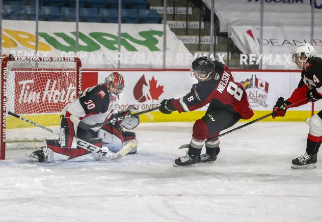 Vancouver Giants forward Tristen Nielsen Shoots against the Prince George Cougars