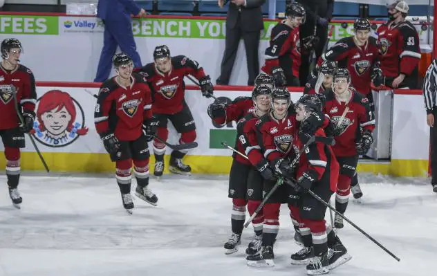 Vancouver Giants empty the bench after a shootout win over the Prince George Cougars