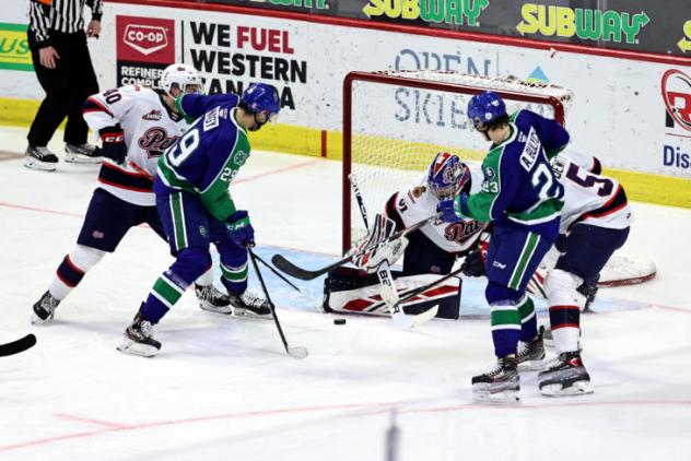 Swift Current Broncos battle the Regina Pats