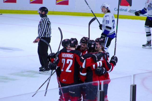 Vancouver Giants celebrate a goal against the Victoria Royals