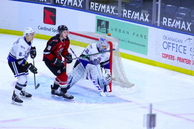 Vancouver Giants left wing Zach Ostapchuk (10) in front of the Victoria Royals goal