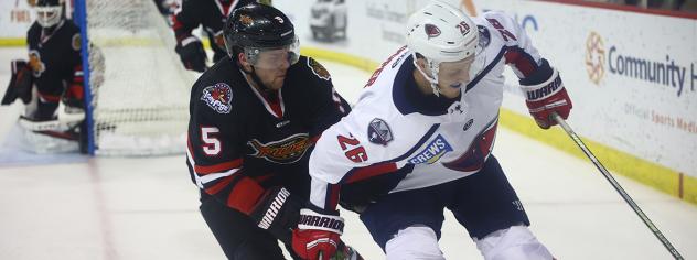 South Carolina Stingrays forward Mark Cooper (right) vs. the Indy Fuel