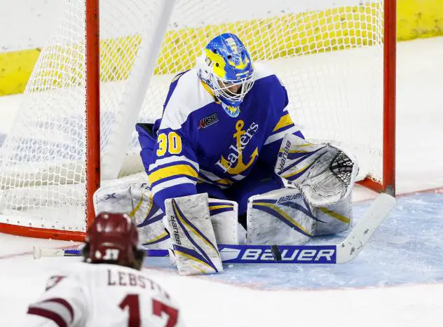 Goaltender Mareks Mitens with Lake Superior State University