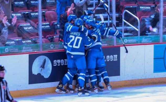 Wichita Thunder celebrate a late goal against the Utah Grizzlies