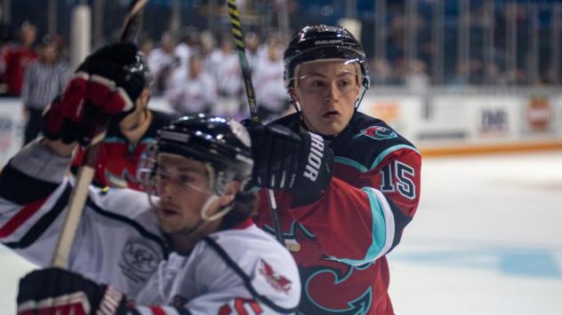 Columbus River Dragons forward Matt O'Dea (right)