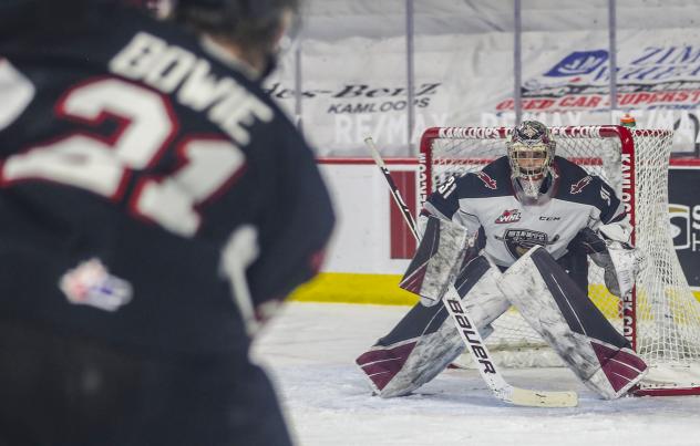 Vancouver Giants goaltender Trent Miner faces the Prince George Cougars