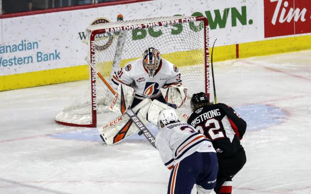 Prince George Cougars centre Craig Armstrong shoots vs. the Kamloops Blazers