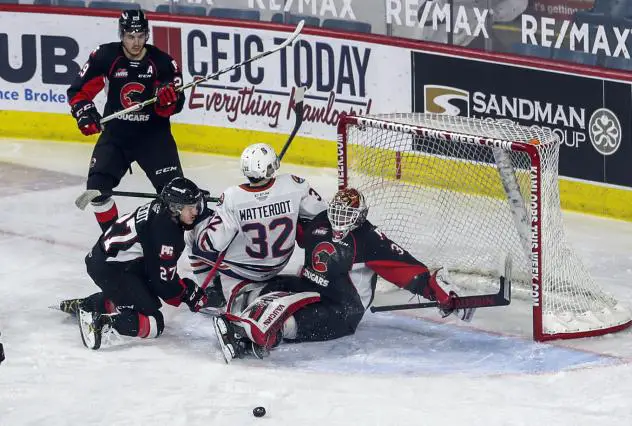 Prince George Cougars goaltender Taylor Gauthier vs. the Kamloops Blazers