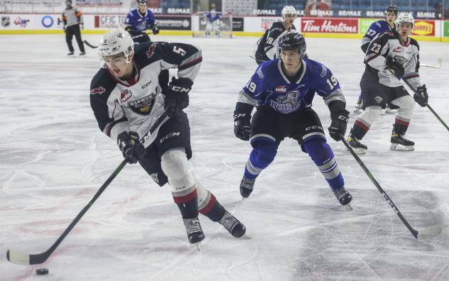 Vancouver Giants defenceman Jackob Gendron with the puck against the Victoria Royals
