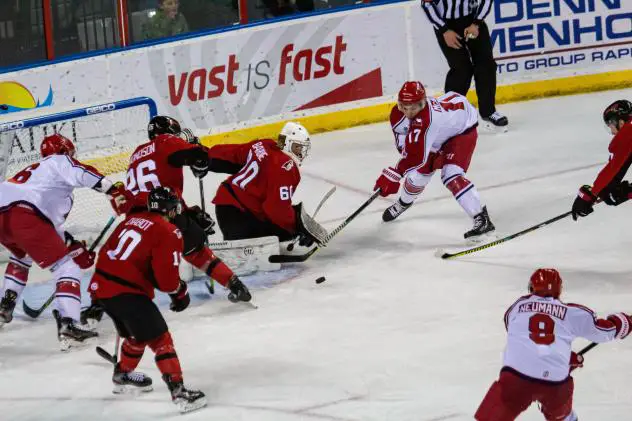 Colby McAuley scores for the Allen Americans against the Rapid City Rush