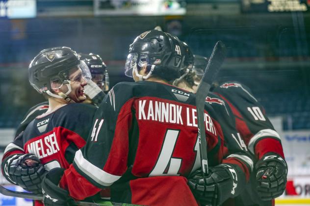 Vancouver Giants celebrate a goal vs. the Kamloops Blazers