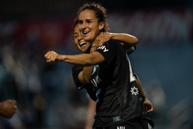 NJ/NY Gotham FC forward Evelyne Viens celebrates the game-winning goal