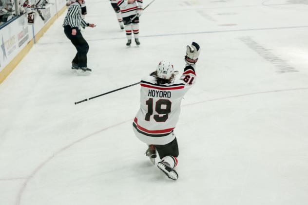 Odessa Jackalopes forward Dayne Hoyord celebrates his game-winning goal