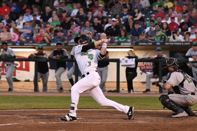 Catcher Jay Schuyler at bat for the Dayton Dragons