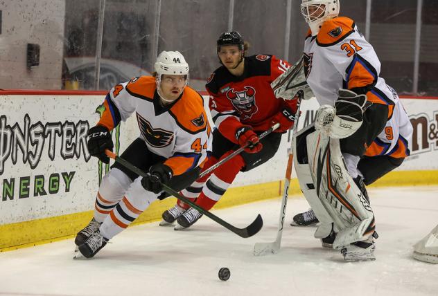 Lehigh Valley Phantoms defenseman Cameron York vs. the Binghamton Devils