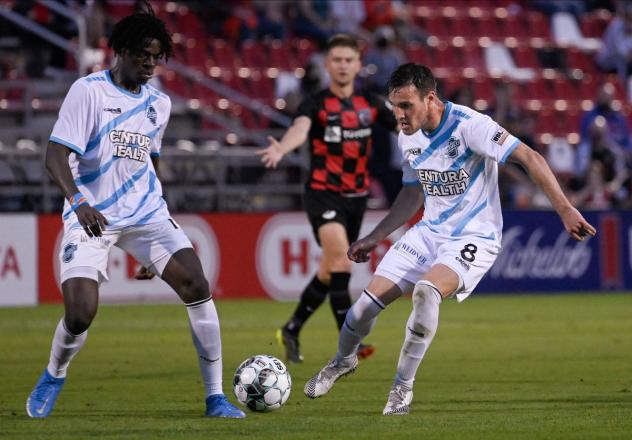 Colorado Springs Switchbacks FC forward Zachary Sandi (right) with possession vs. San Antonio FC