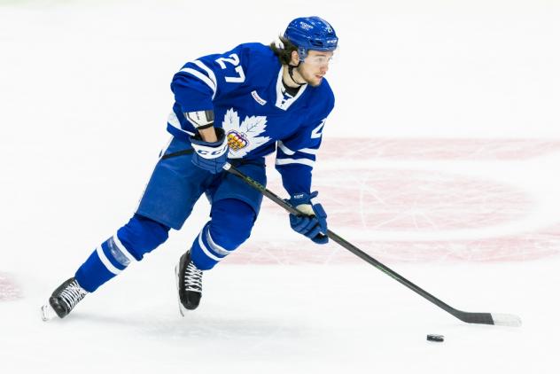 Defenseman Riley McCourt with the Toronto Marlies