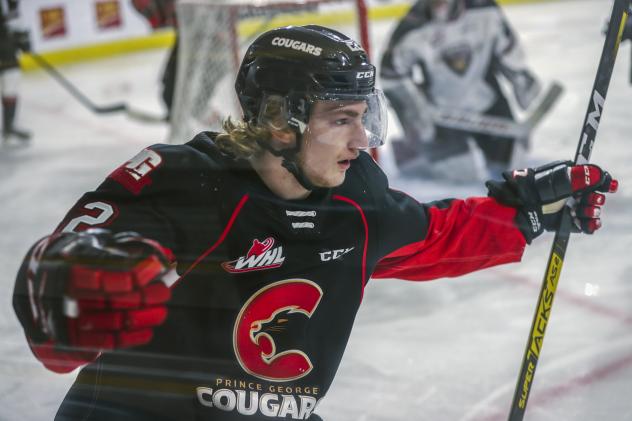 Craig Armstrong reacts after a goal for the Prince George Cougars vs. the Vancouver Giants