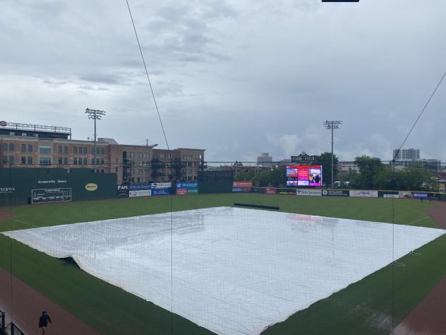 The tarp over Fluor Field, home of the Greenville Drive