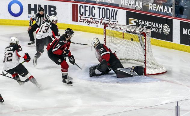 Prince George Cougars centre Koehn Ziemmer scores vs. the Vancouver Giants