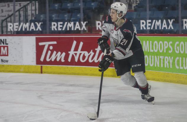 Vancouver Giants defenceman Nicco Camazzola vs. the Kamloops Blazers