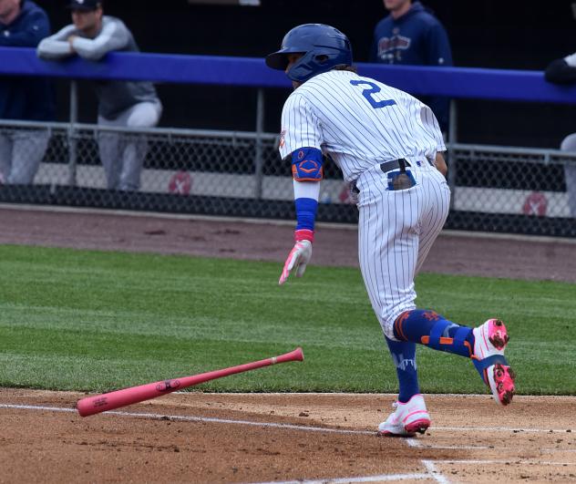 Jake Hager of the Syracuse Mets reached base six times on Sunday afternoon