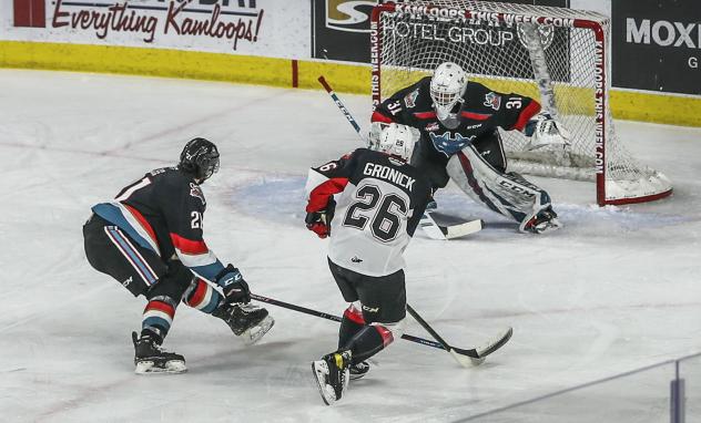 Prince George Cougars centre Kyren Gronick vs. the Kelowna Rockets