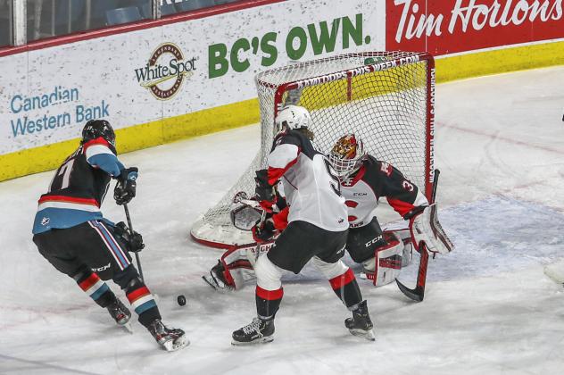 Prince George Cougars goaltender Taylor Gauthier vs. the Kelowna Rockets