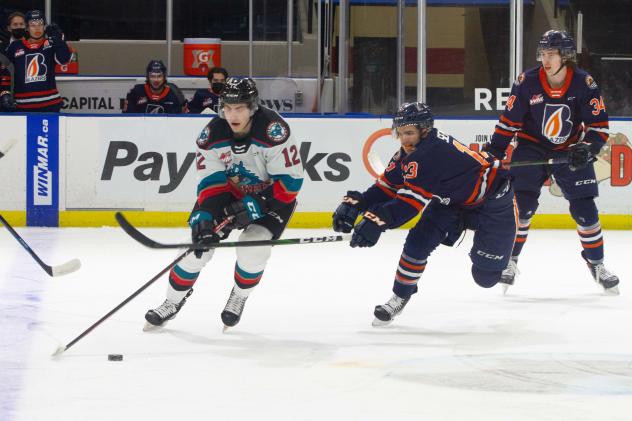 Kelowna Rockets centre Steel Quiring vs. the Kamloops Blazers