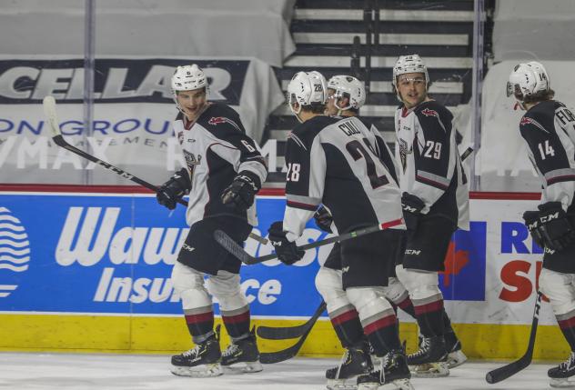 Vancouver Giants celebrate Marko Stacha's goal vs. the Victoria Royals