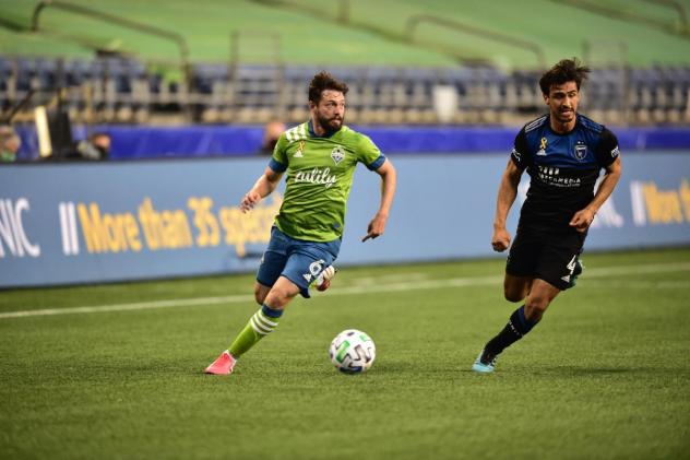 Seattle Sounders FC midfielder Joao Paulo vs. the San Jose Earthquakes