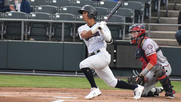 Oswaldo Cabrera of the Somerset Patriots at bat