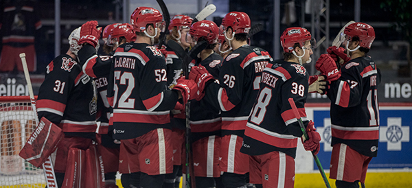 Grand Rapids Griffins gather after a season-ending win