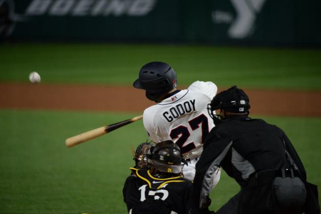 Jose Godoy of the Tacoma Rainiers at bat