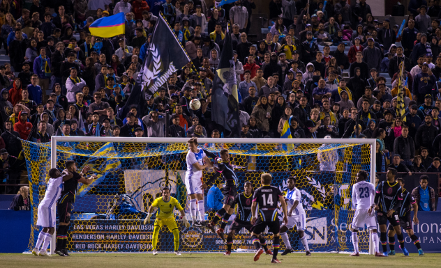 Las Vegas Lights FC in action in front of a big crowd