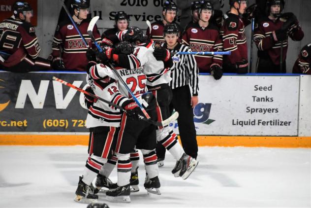 Aberdeen Wings celebrate a goal against Minot