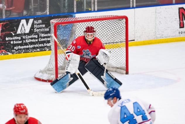 New Jersey Titans goaltender Christian Stoever vs. the Maine Nordiques