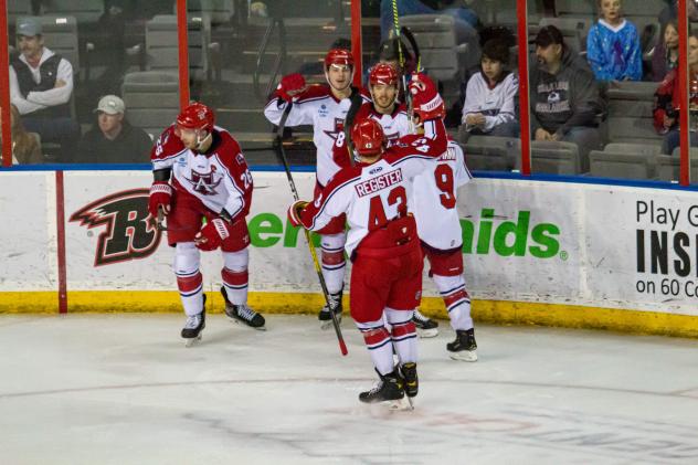 Allen Americans celebrate a Spencer Asuchak goal