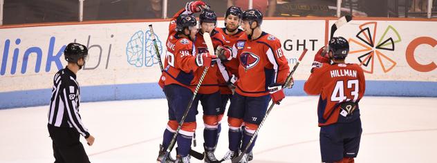 South Carolina Stingrays celebrate a goal against the Wheeling Nailers