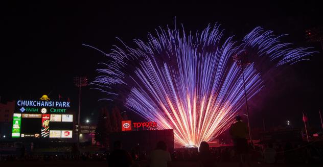 Fireworks over Chukchansi Park, home of the Fresno Grizzlies