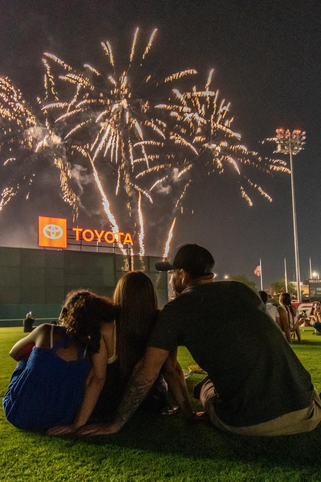 Fireworks over Chukchansi Park, home of the Fresno Grizzlies