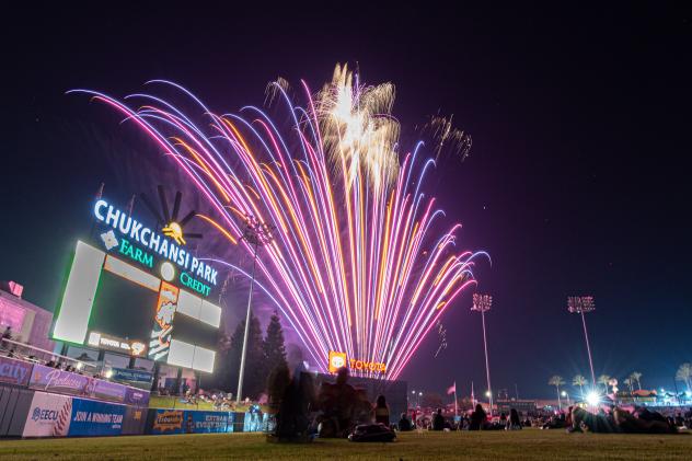 Fireworks over Chukchansi Park, home of the Fresno Grizzlies