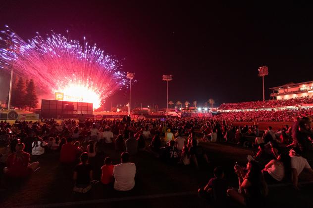 Fireworks over Chukchansi Park, home of the Fresno Grizzlies