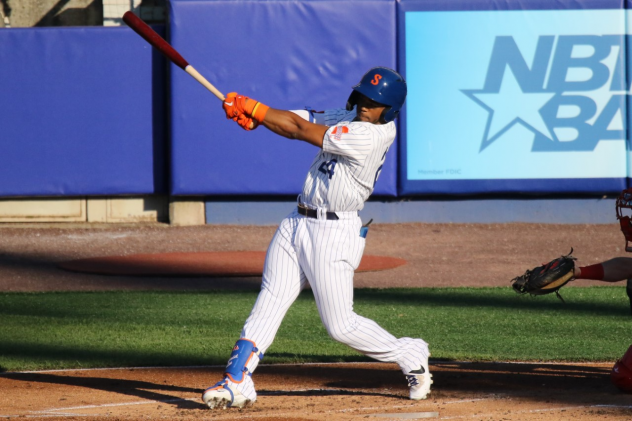 Khalil Lee hit his first home run of the season on Saturday night for the Syracuse Mets