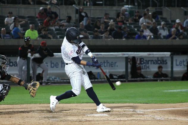 Oswaldo Cabrera makes contact for the Somerset Patriots